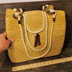 Wheat Straw Women’s Stylish Tan Shoulder Purse Bag